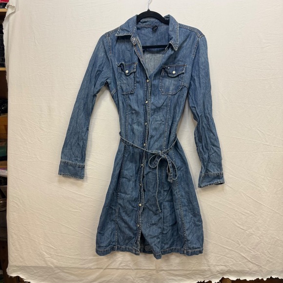 GAP Dresses & Skirts - Gap Womens Denim Shirtdress Blue Long Sleeve Button Front Belted Size 6